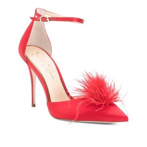 Jessica Simpson Red Feather Ankle Strap Heels Cocktail Christmas Size 8 NWT